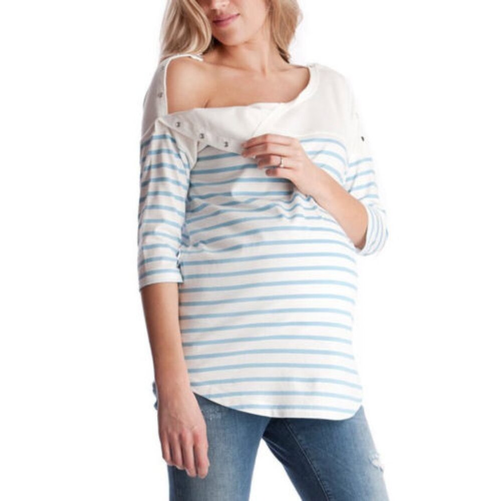 Kelsey Stripe Maternity & Nursing Side Popper Top NWT